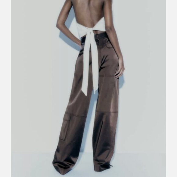 ✨ ZARA Satin High-Waisted Wide-Leg Pants – Black (Ref. 3067/917/800) - Picture 4 of 15